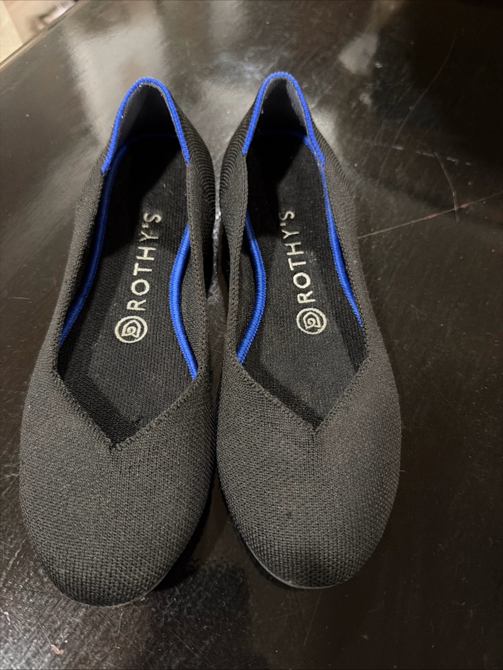 Rothy's Black Flats with Blue Trim EUC